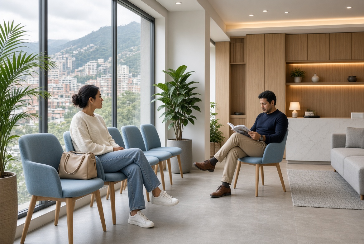 Pacientes en la sala de espera de una clínica boutique